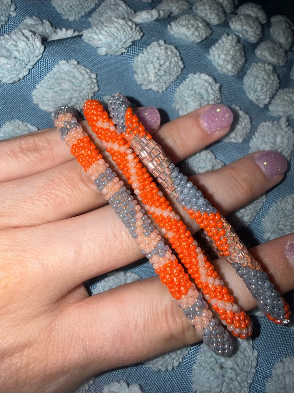 Handcrafted Orange, Gray & Peach Seed Bead Bracelets - Women Jewelry